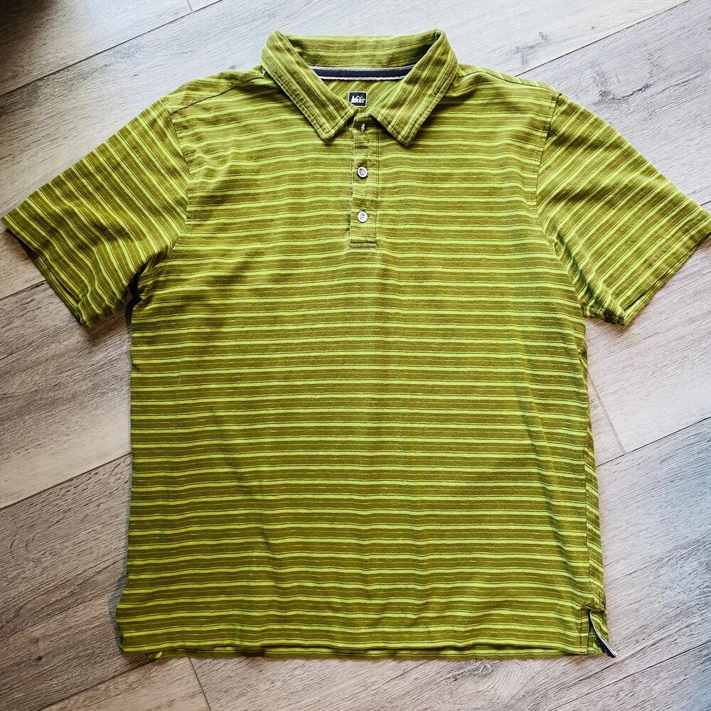 REI Polo Shirt Mens Large Striped Short Sleeve Spandex Outdoor Golf Casual